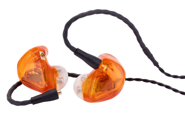 Westone ES30 orange earphones with audio cables, ideal for music listening.