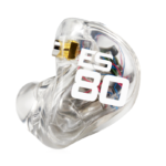 A detailed, close-up image of a single ES80 Earpiece by Westone Audio, elegantly encased in a transparent housing