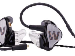 Dual Soundstage Elegance: A pair of Westone Audio ES80 Earphones, tastefully united by a connected audio cable