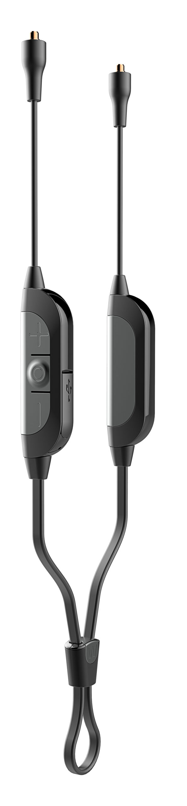 Westone Audio Bluetooth Cable. Featuring sleek black design, highlighted ends, and intuitive controls