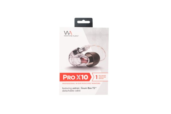 Product box packaging for the Westone Audio Pro-X10 in-ear monitor (IEM).