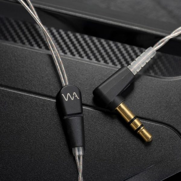 Westone Audio Pro-X10 in-ear monitors (IEMs). The audio plug is gold-plated and the cable is clear.
