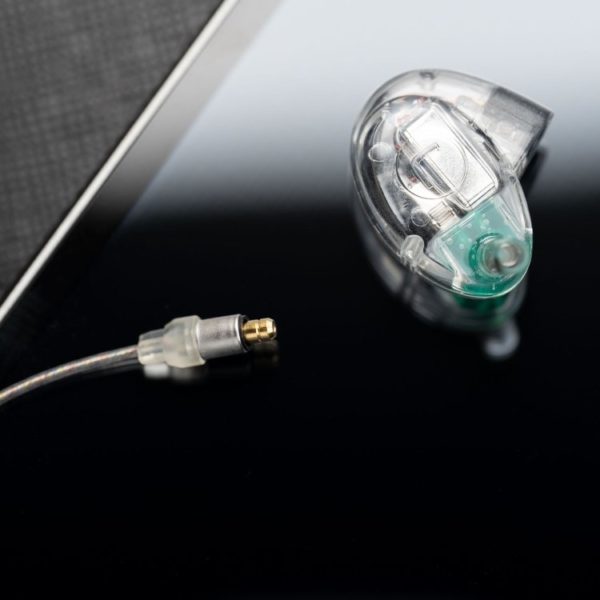 A close-up image of a detached cable from a single Westone Audio Pro-X30 in-ear monitor