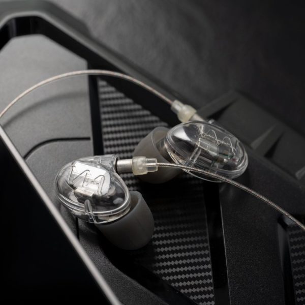 A pair of Westone Audio Pro-X50 in-ear monitors (IEMs) in clear color