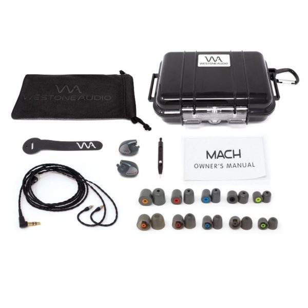 Westone Audio MACH40 earphones - audiophile cable, assortment of eartips, cleaning tool, protective case