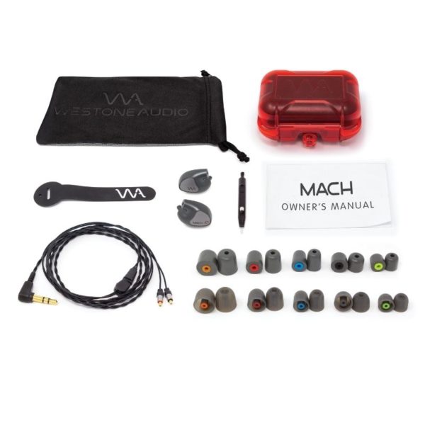 Westone Mach10 in-ear monitors (IEMs) in their packaging, with all accessories included