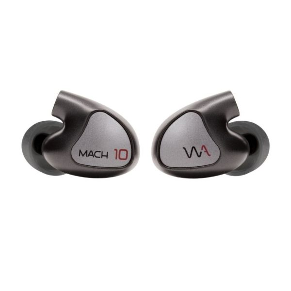 Close-up of a pair of Westone Mach10 in-ear monitors (IEMs) with no cables.